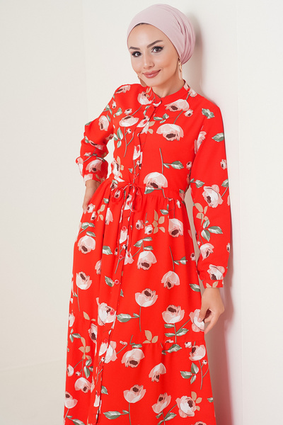 Bigdart 2144 Magnificent Collar Hijab Dress - C.red