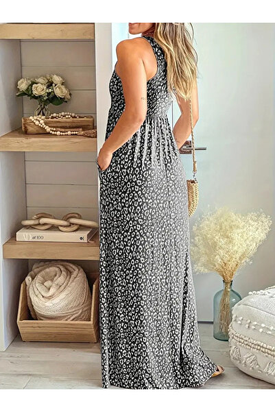 Giyimodam Rochie maxi din jerseu pentru femei, cu bretele groase, cu gât rotund