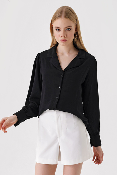 Bigdart 20139 Shawl Collar Woven Shirt - Black