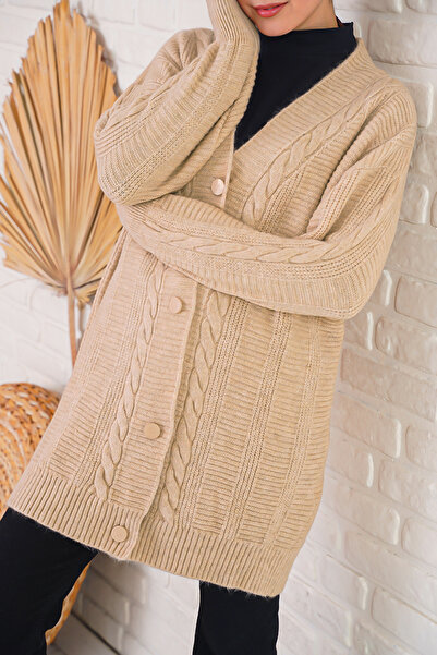 Bigdart 15768 Hijab Knitwear Cardigan - Μπισκότο