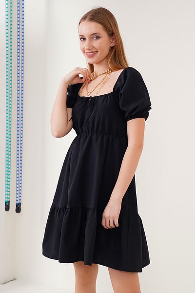 Bigdart 2351 Kiszélesedő poplin ruha - fekete