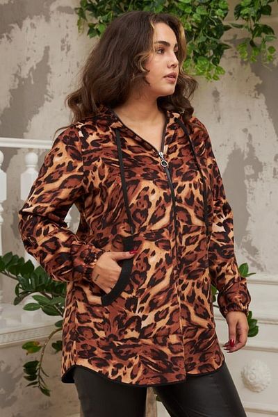 Truva XXL Leopard Pattern Large Size Hooded Stamp Coat