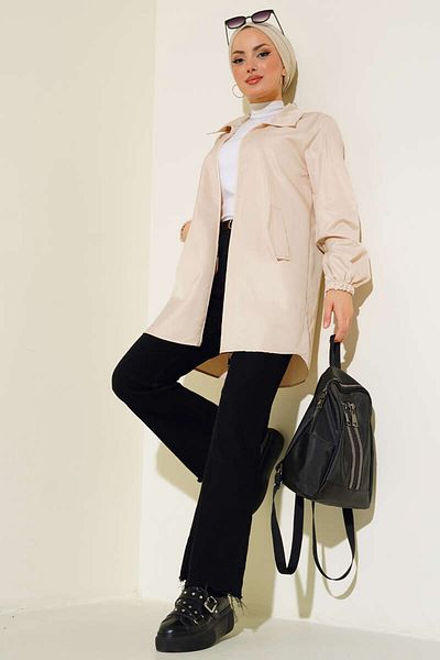 Bigdart 5908 Short Trench Coat with Pocket Flap - Beige