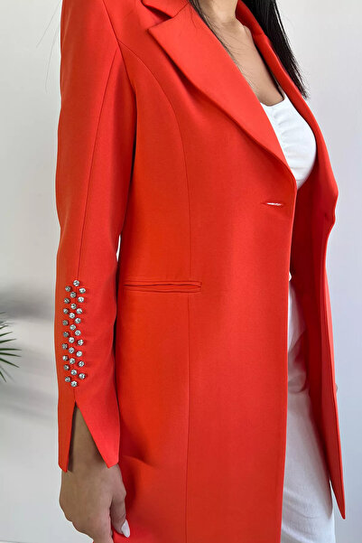 GÜLSELİ Помаранчевий жіночий довгий піджак з деталями з рукавами