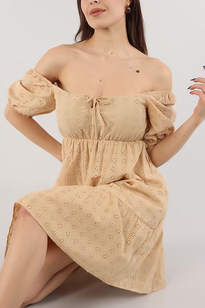 Bigdart 2392 Scalloped Dress - Beige