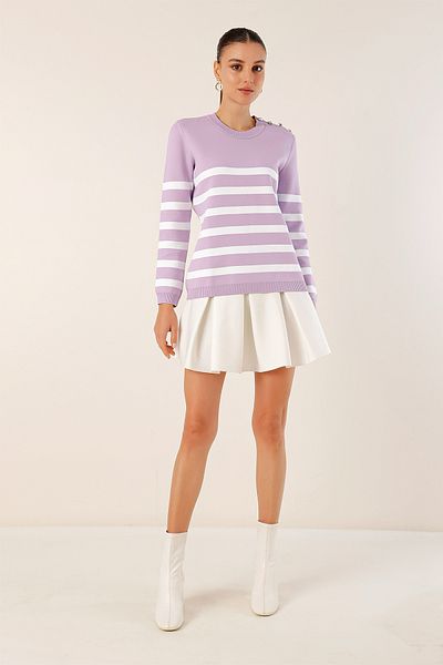 Bigdart 15820 Pulover cu dungi cu nasturi - Liliac