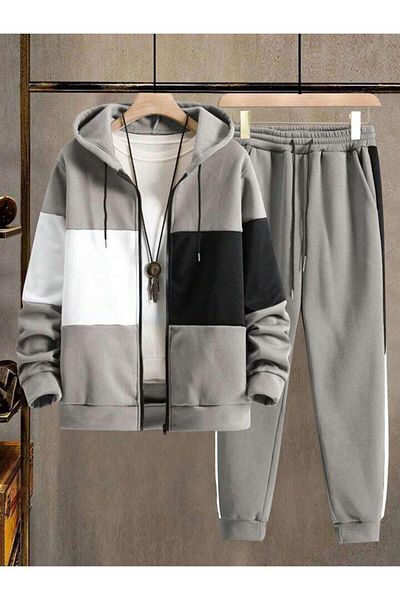 Keywest Children's Unprinted Oversize Pieced Hooded Cardigan Tracksuit Set