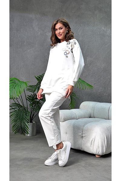 MVStore Women's Pul Payet Bead Embroidery Detail Oversize Sweatshirt Set