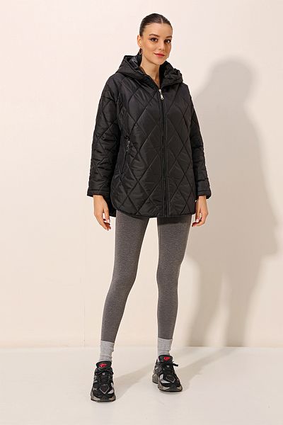 Bigdart 5181 Hooded Quilted Coat - Black