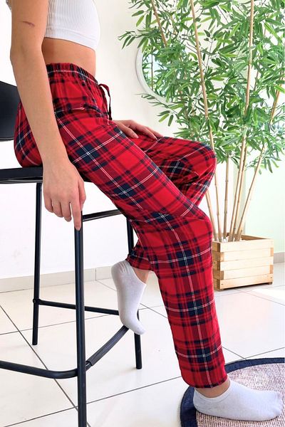 Farya Home Dreamy Soft Velvet Textured Plaid Checked Suede Pajama Bottom Trousers