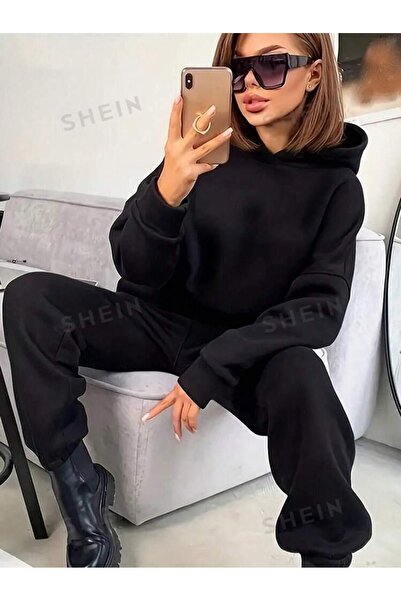 MANCY طقم سويت شيرت نسائي قصير بغطاء للرأس مكون من 3 خيوط