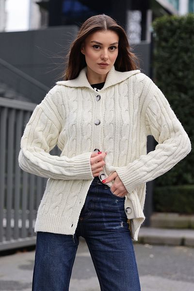 Bigdart 15856 Hair Braided Cardigan - Ecru