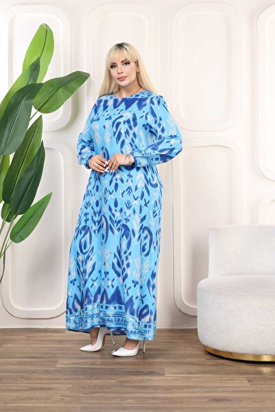 Şans Γυναικείο μακρυμάνικο φόρεμα 65N38331 υφαντό ύφασμα βισκόζης με μοτίβο σάλι