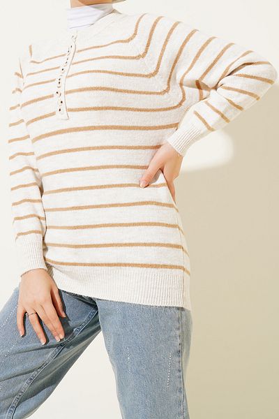 Bigdart 15808 Pullover mit Knöpfen - Keks
