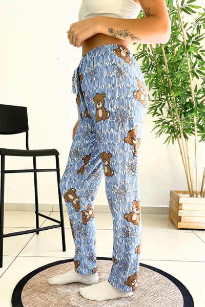 Farya Home Dreamy Soft Kadife Dokulu Ayıcık Desenli Süet Pijama Altı Pantolon