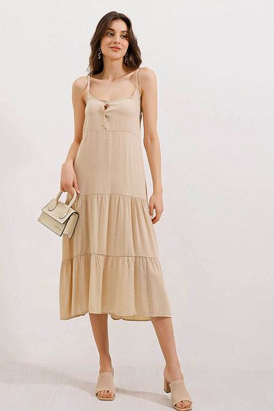 Bigdart 2403 Strappy Midi Dress - Cream