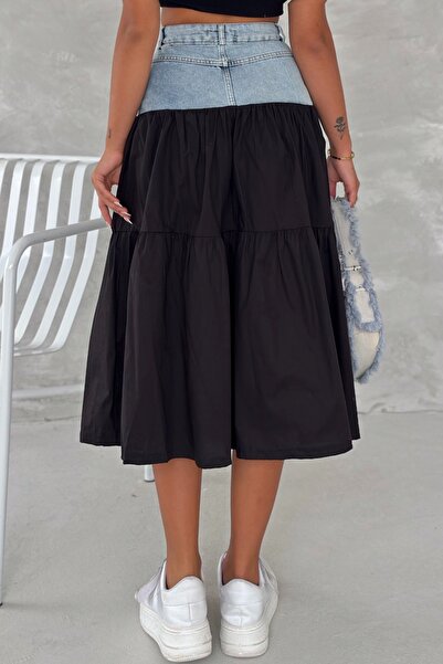 FEMELLE Fusta de damă din denim negru cu buzunare