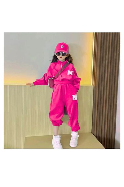 Keywest Stand Collar and Half Zipper - M Printed Luxury Girl's Tracksuit Set, Full Personality