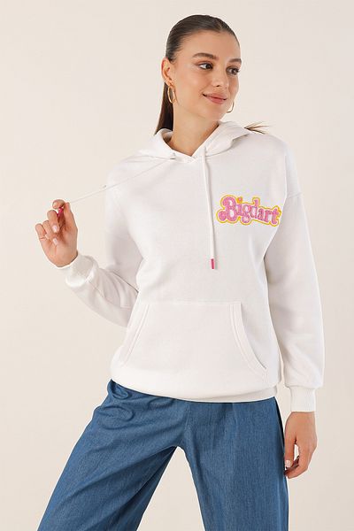 Bigdart 55424 Κεντημένο φούτερ Oversize - Λευκό