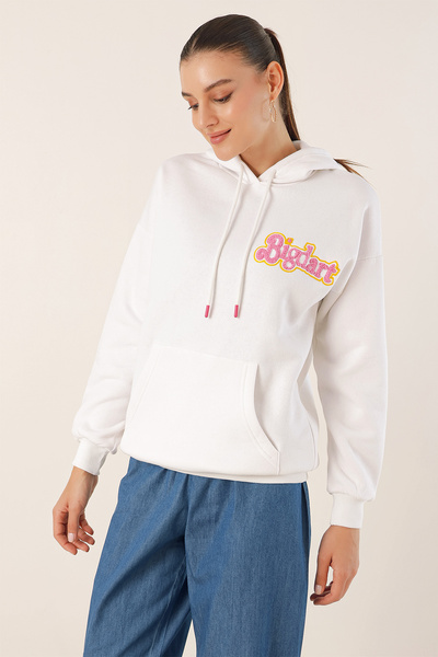 Bigdart 55424 Nakışlı Oversize Sweatshirt - Beyaz