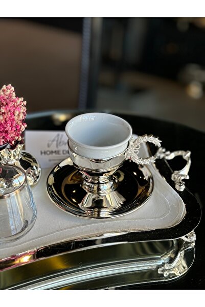 ABROZ HOME DESIGN Çelenkli Kulplu Kahve Fincanı / Gümüş Kaplama