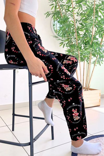 Farya Home Pantaloni de pijama din piele intoarsa cu model de ursuleti texturat din catifea moale