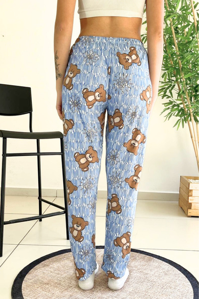 Farya Home Dreamy Soft Kadife Dokulu Ayıcık Desenli Süet Pijama Altı Pantolon