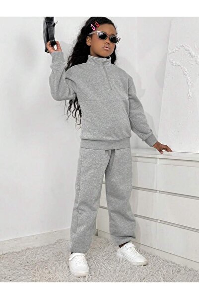 Keywest Children's Oversize Stand Collar Half Zipper Sweatshirt Tracksuit Set