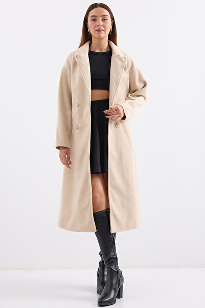 Bigdart Palton lung de lână cu tăietură largă supradimensionată crem 9113