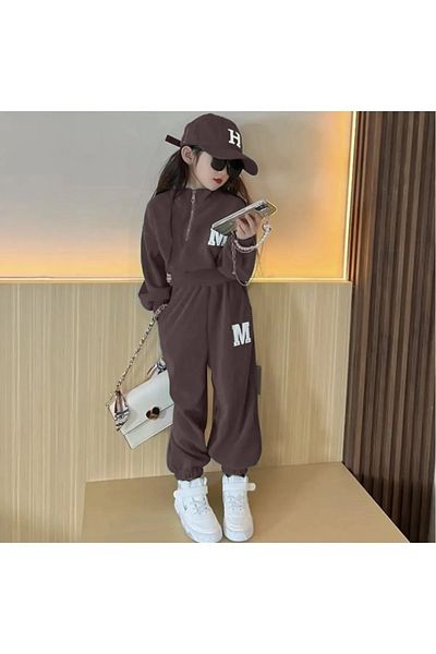Keywest Stand Collar and Half Zipper - M Printed Luxury Girl's Tracksuit Set, Full Personality