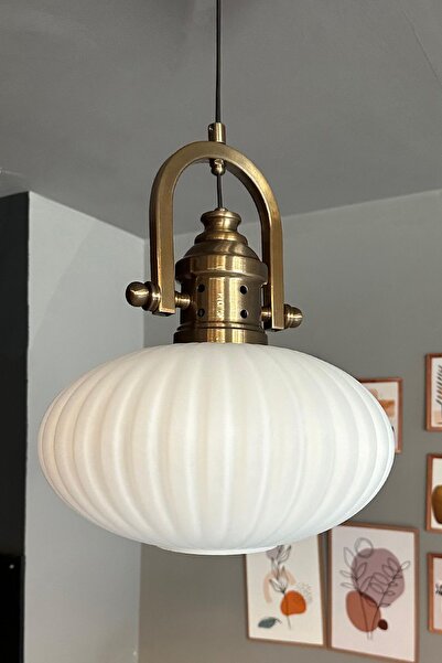 Bamyum Elegant Beyaz Cam Tekli Avize Delikli Gemici Başlık Retro Sarkıt Lamba Restoran Salon Aydınlatma