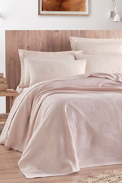 Enlora Home Plain Düz Renk Pike Takımı Çift Kişilik Cappuccino