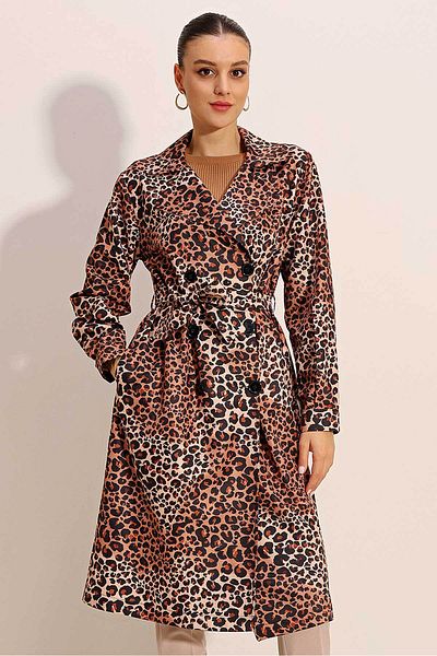 Bigdart 5853 Patterned Double Breasted Collar Trench Coat - C. Brown