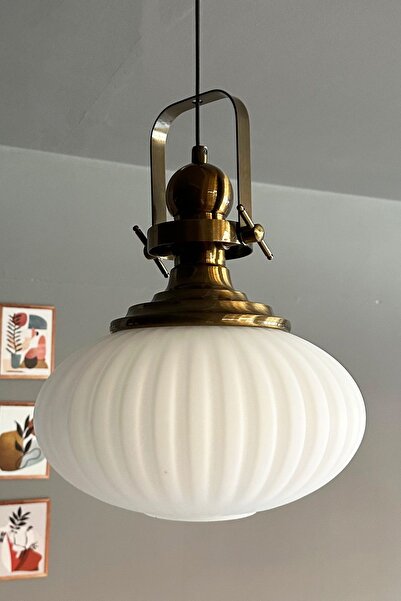 Bamyum Elegant Beyaz Cam Tekli Avize Eskitme Başlık Retro Sarkıt Lamba Restor...