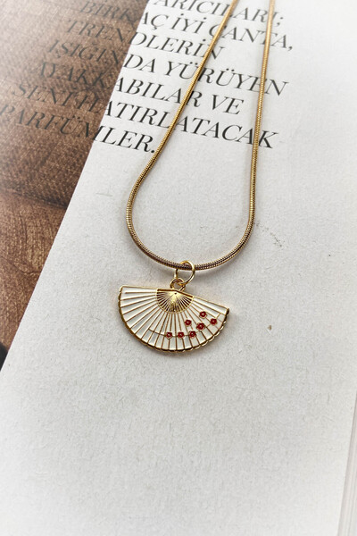roshel Çelik İnce Zincir Altın Renk Yelpaze Çelik Kolye