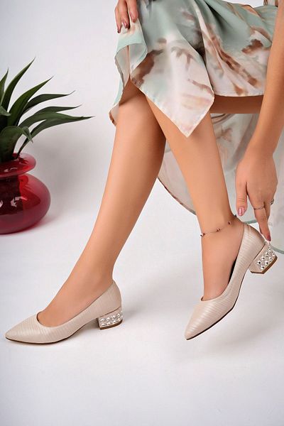 Akgün Terlik Women's Nude Stone Detailed Heeled Stylish Shoes