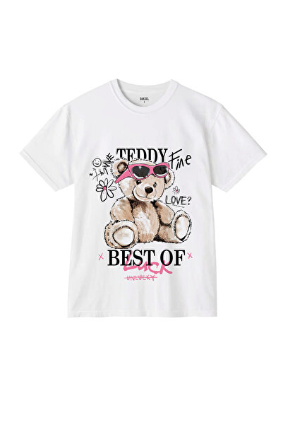 DAKSEL Γυναικείο Best Of Teddy Printed Basic Loose Λευκό T-Shirt