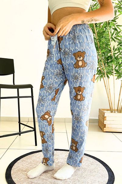 Farya Home Pantaloni de pijama din piele intoarsa cu model de ursuleti texturat din catifea moale