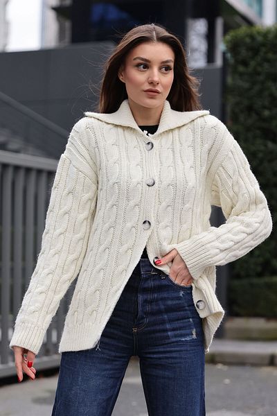 Bigdart 15856 Hair Braided Cardigan - Ecru