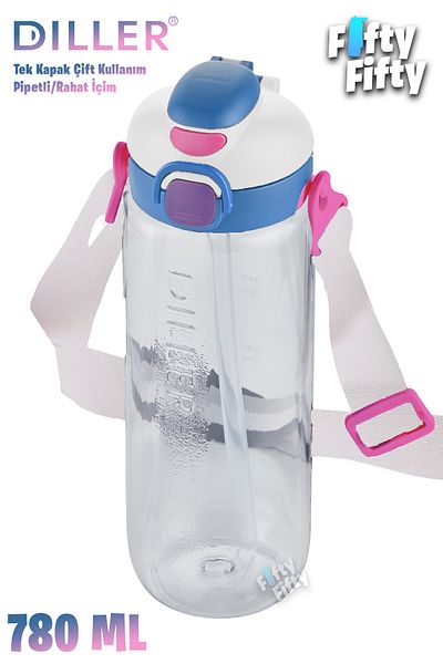 DILLER 780 ml Single Lid Double Use Tritan Water Bottle With/Without Straw Strap-D68Dillertritan780