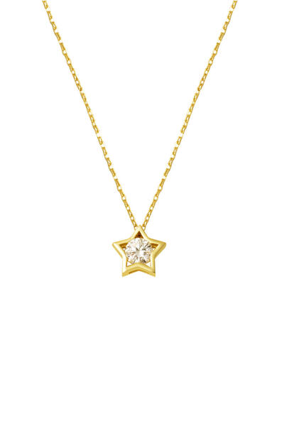 Bilezikci 14 Ayar Altın Yıldız Tasarım Tek Taş Kolye