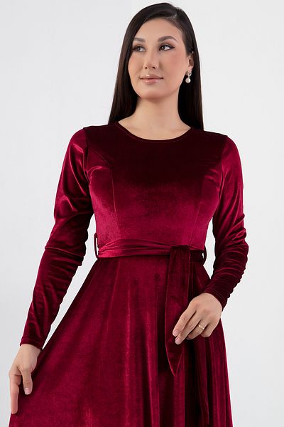 PULLIMM Rochie din catifea cu mânecă lungă cu decolteu AP-0190