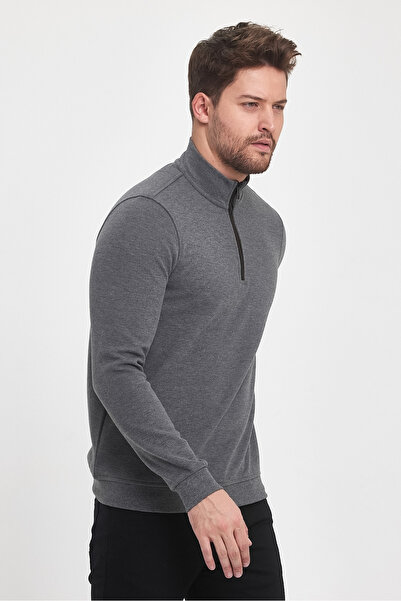 ENQUE Чоловічий довгий зимовий светр з високим коміром на блискавці, антрацитовий