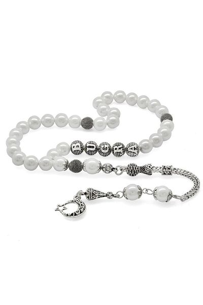 Tesbihane Non-Tarnish Metal Tasseled Globe Cut Mayorka Pearl Natural Stone Rosary
