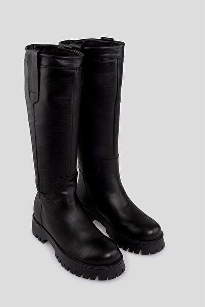 sovrana Μαύρες μακριές μπότες από γνήσιο δέρμα