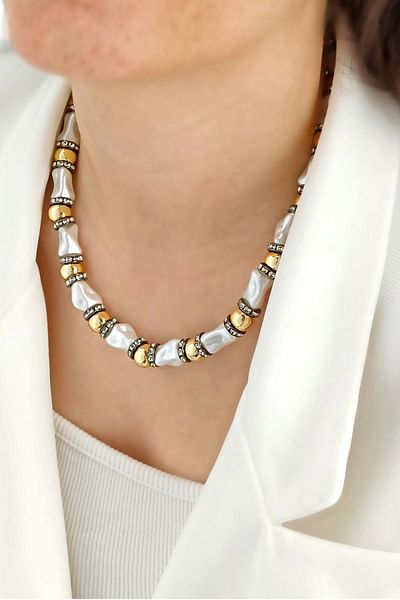 Çlk Accessories Premium Plate Necklace with Stone Detail