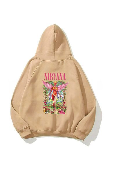The Champ Clothing Φούτερ με κουκούλα Fleece Pink Nirvana με στάμπα μπεζ Unisex με κουκούλα