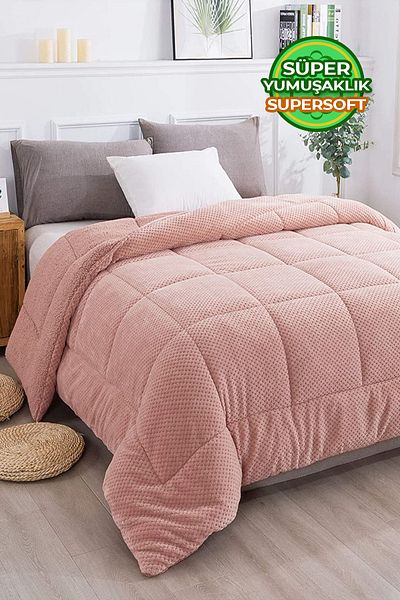 Evlen Home Collection Double Ultra Soft Plush Quilt - Double Sided Wellsoft Powder 200x220 Cm