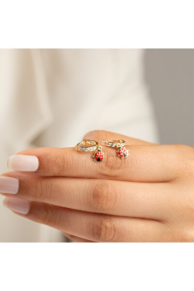 Çgk Çiğdem Gürel Kuyumculuk 14 Ayar Uğur Böceği Sallantılı Çocuk Küpesi