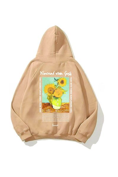 The Champ Clothing Φούτερ με κουκούλα Fleece Vincent Van Gogh με στάμπα μπεζ Unisex με κουκούλα